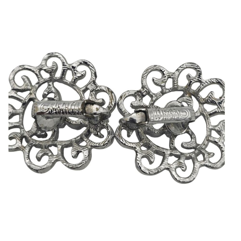 2 Pairs VTG Sarah Coventry Silver Toned Faux Pearl Clip On Earrings - Picture 5 of 16